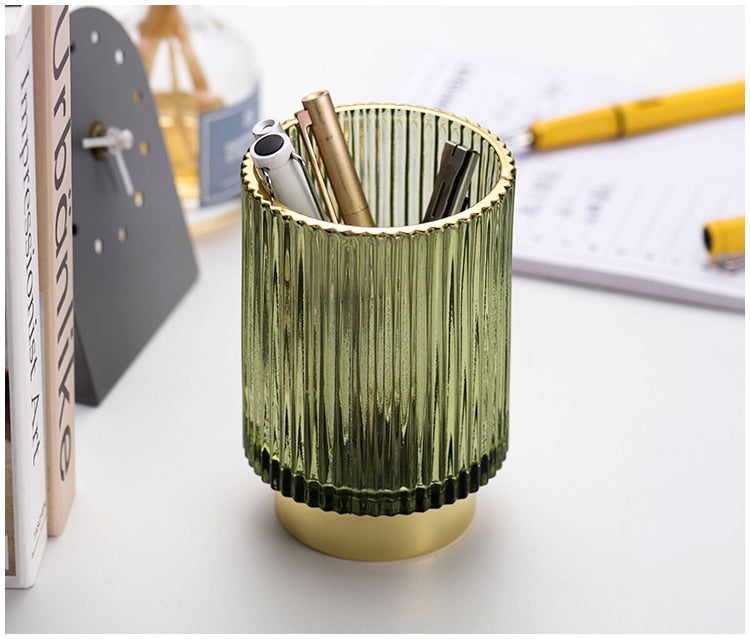 Organizador y Soporte de Maquillaje de Vidrio con Folio de Oro Elise