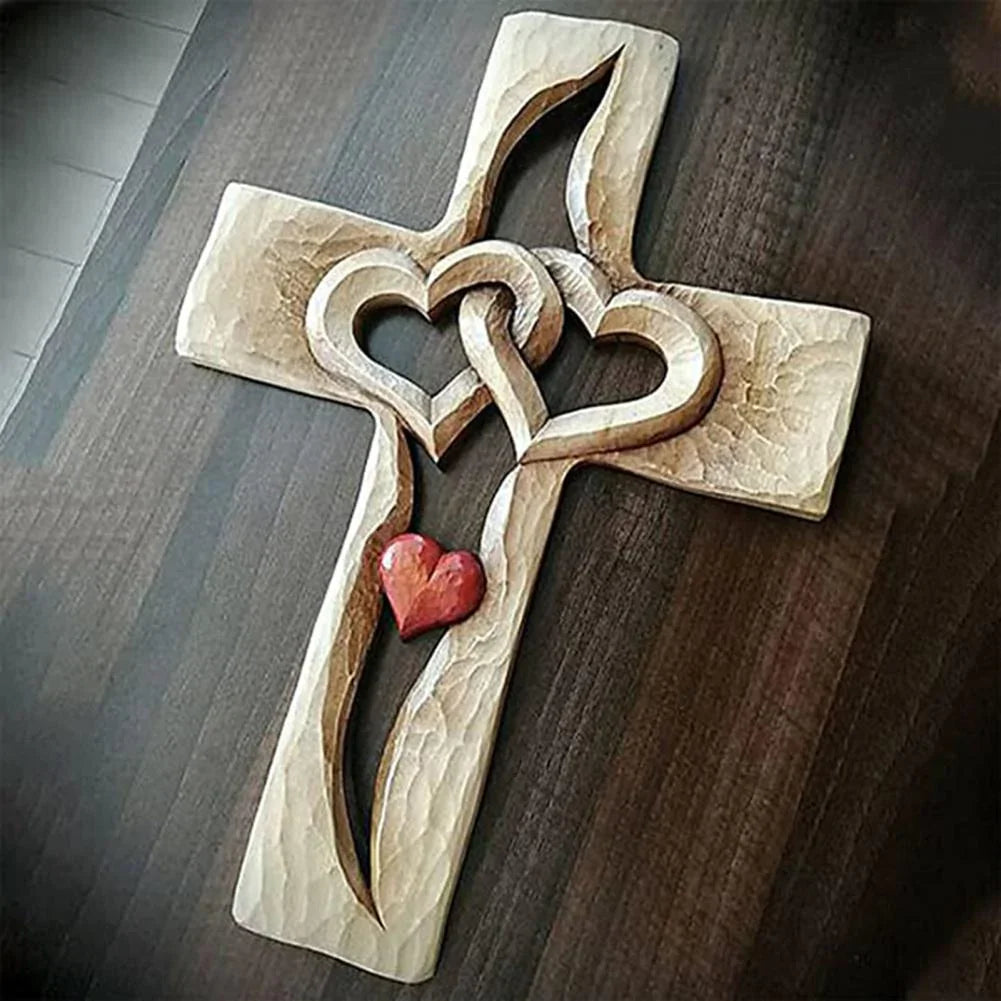 Corazones Entretejidos | Cruz de Madera Tallada