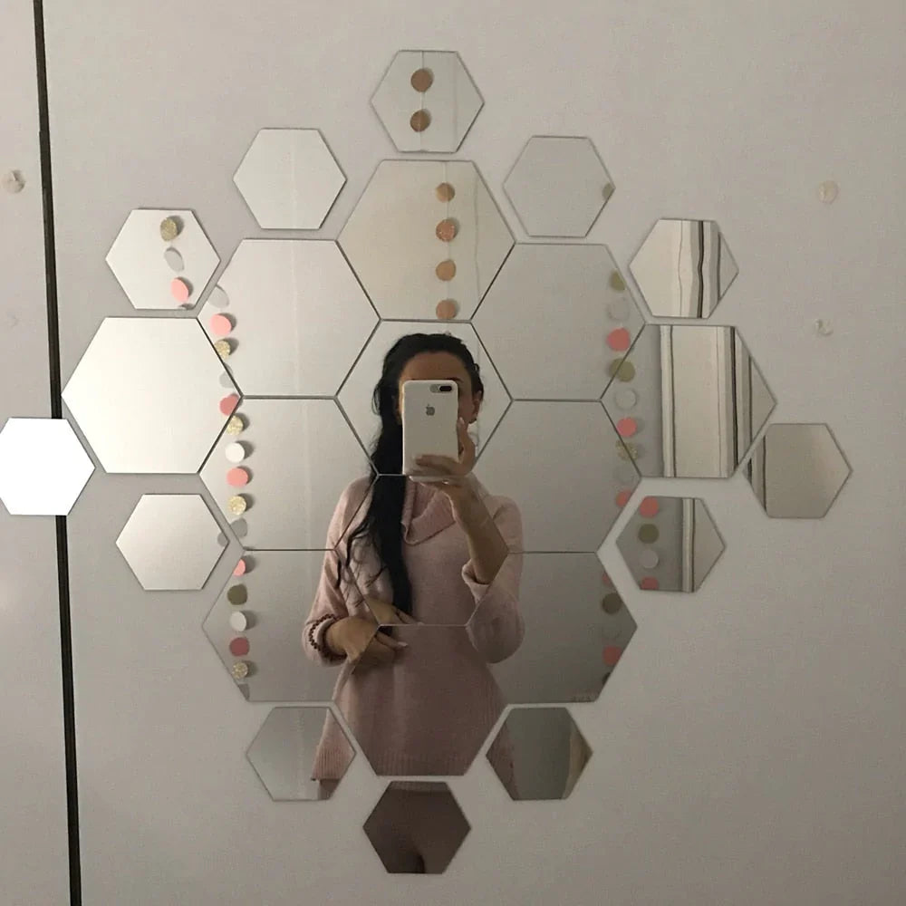Espejo Hexagonal Adhesivo (12 Piezas)