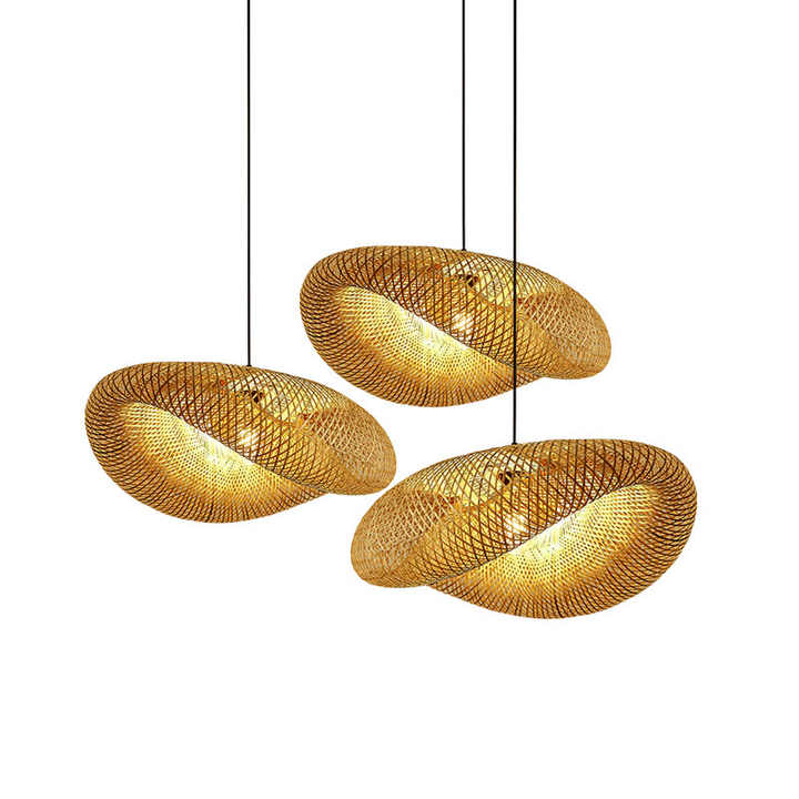 Lámpara colgante de bambú hecha a mano con pantalla de ratán – Lámpara LED de estilo natural