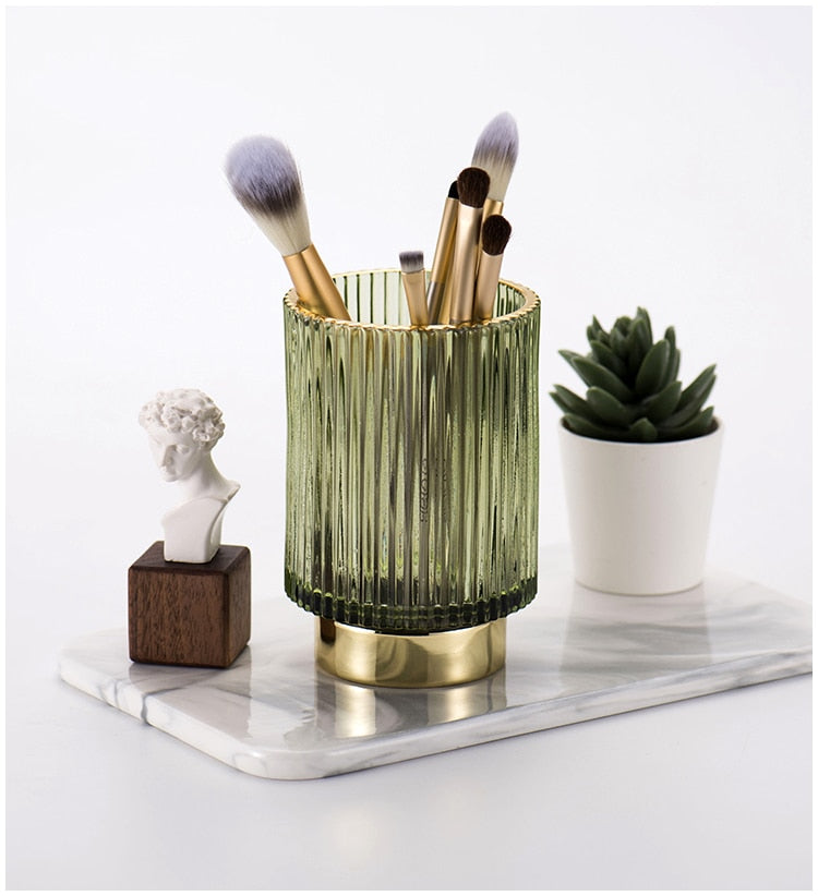 Organizador y Soporte de Maquillaje de Vidrio con Folio de Oro Elise