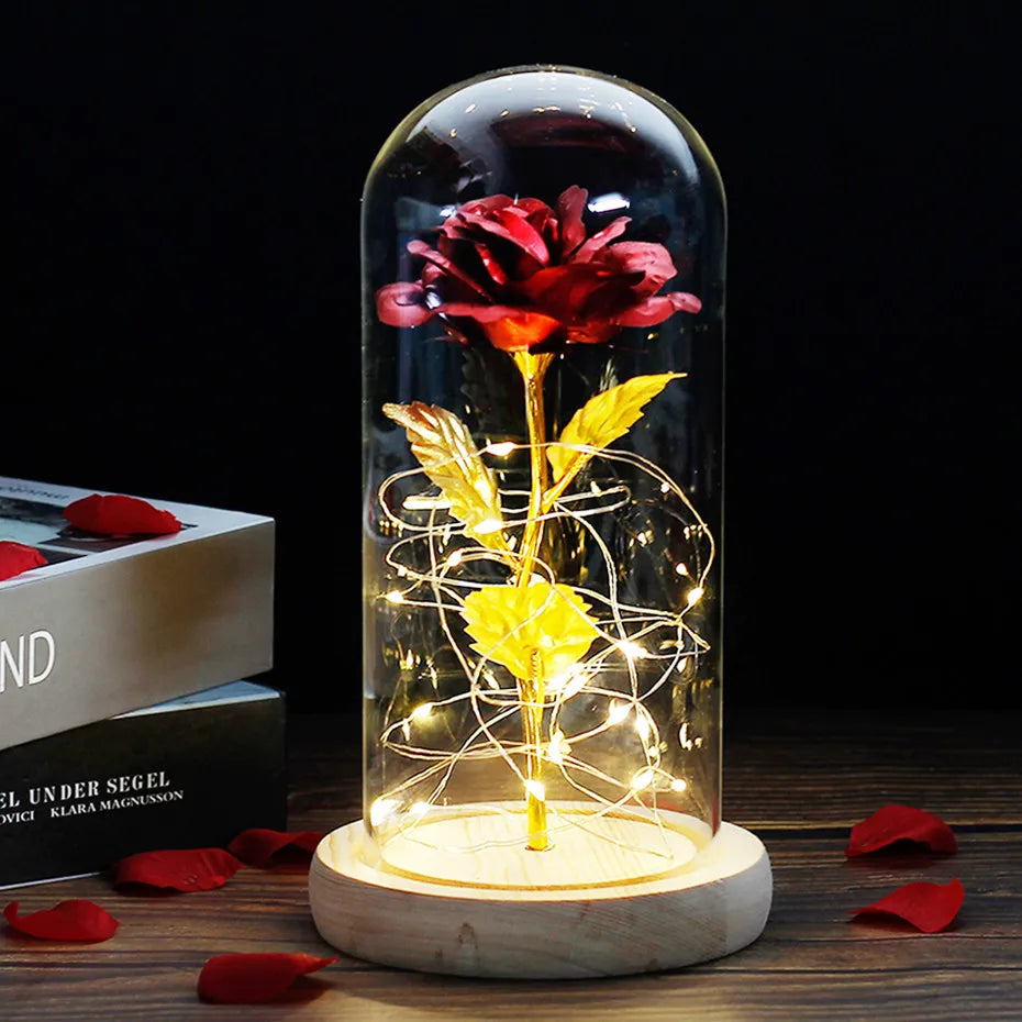 Carvallo – Rosa Eterna en Campana de Vidrio con Iluminación LED Atmosférica
