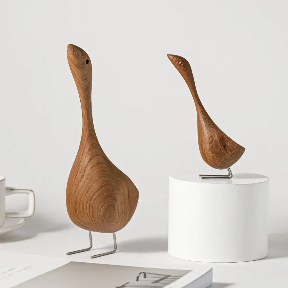 Lisslune | Figuras de Ganso de Madera Nórdica Escultura Abstracta de Madera de Teca Figuras de Pareja Amorosa Adornos Naturales para Decoración del Hogar