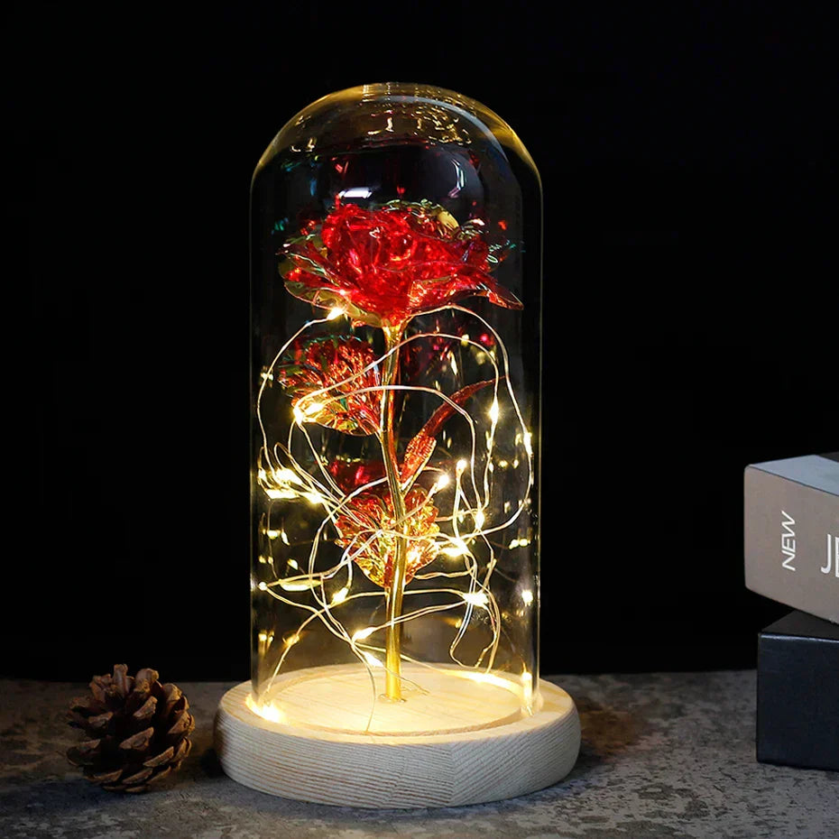 Carvallo – Rosa Eterna en Campana de Vidrio con Iluminación LED Atmosférica