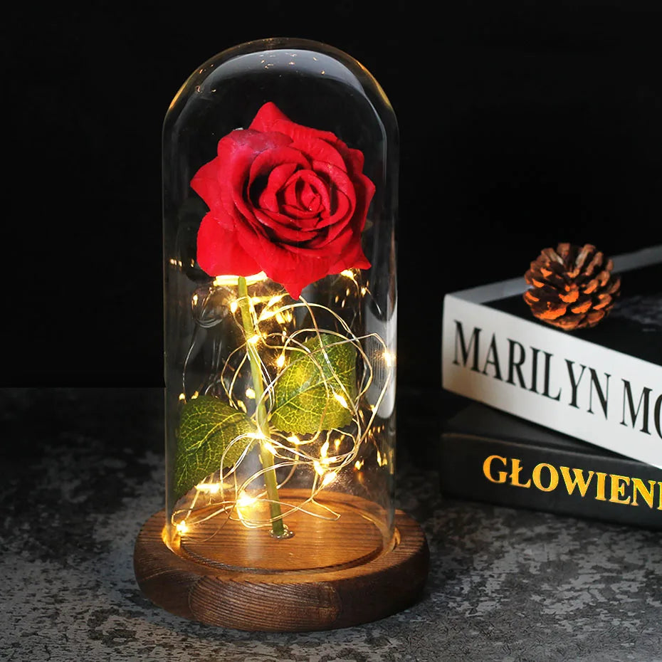 Carvallo – Rosa Eterna en Campana de Vidrio con Iluminación LED Atmosférica