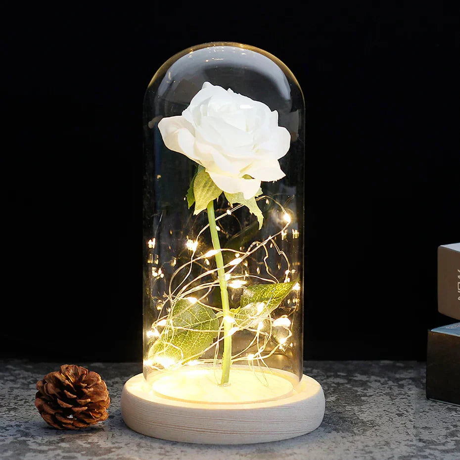 Carvallo – Rosa Eterna en Campana de Vidrio con Iluminación LED Atmosférica