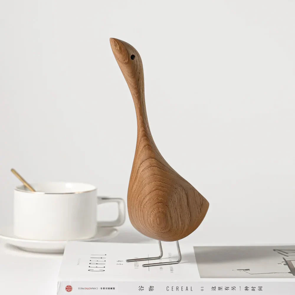 Lisslune | Figuras de Ganso de Madera Nórdica Escultura Abstracta de Madera de Teca Figuras de Pareja Amorosa Adornos Naturales para Decoración del Hogar