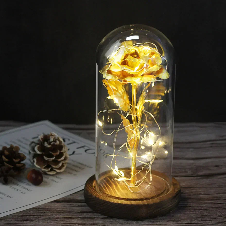Carvallo – Rosa Eterna en Campana de Vidrio con Iluminación LED Atmosférica