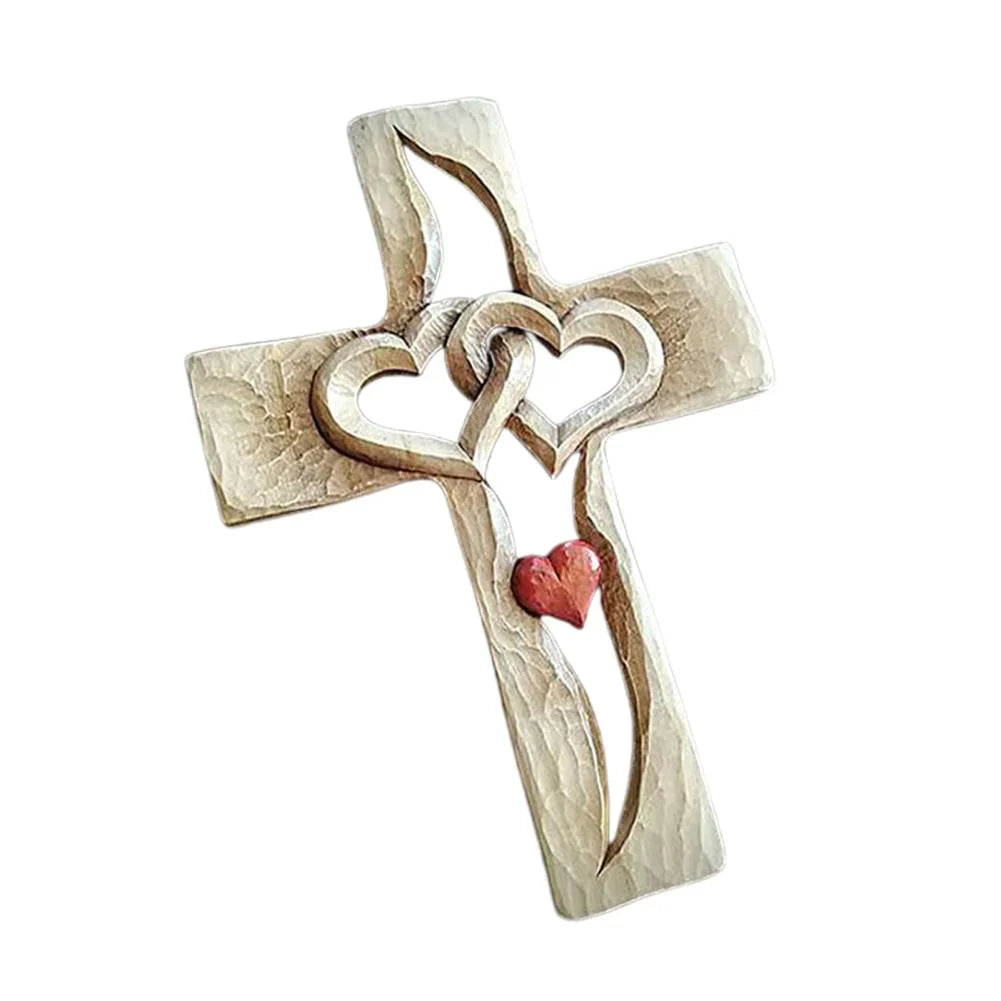 Corazones Entretejidos | Cruz de Madera Tallada