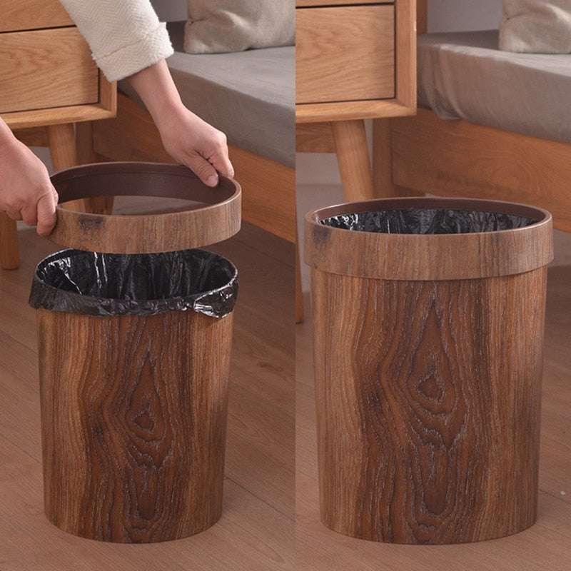 Elegante Cubo de Basura con Acabado de Madera Retro