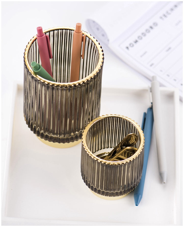Organizador y Soporte de Maquillaje de Vidrio con Folio de Oro Elise