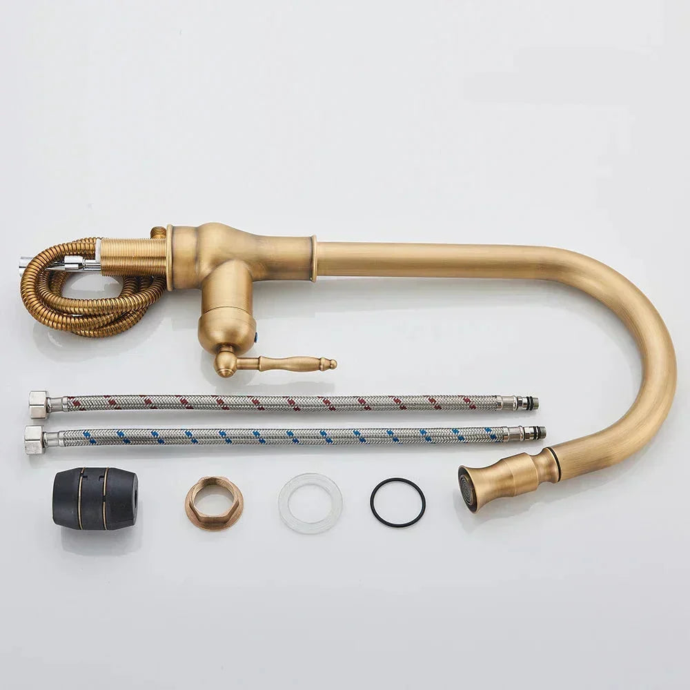 BowLift | Grifo de Cocina VintageTap de Bronce Antiguo – Grifo Mezclador de Estilo Retro con Pico Giratorio
