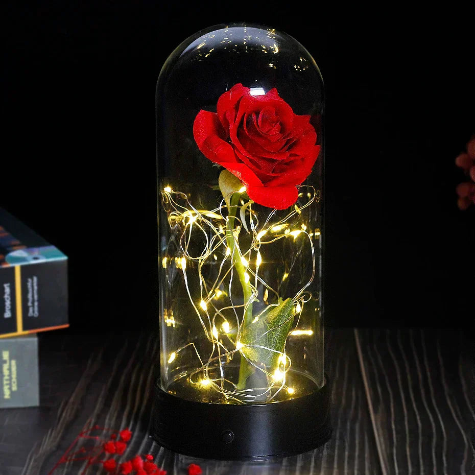 Carvallo – Rosa Eterna en Campana de Vidrio con Iluminación LED Atmosférica