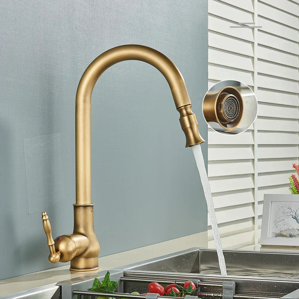 BowLift | Grifo de Cocina VintageTap de Bronce Antiguo – Grifo Mezclador de Estilo Retro con Pico Giratorio