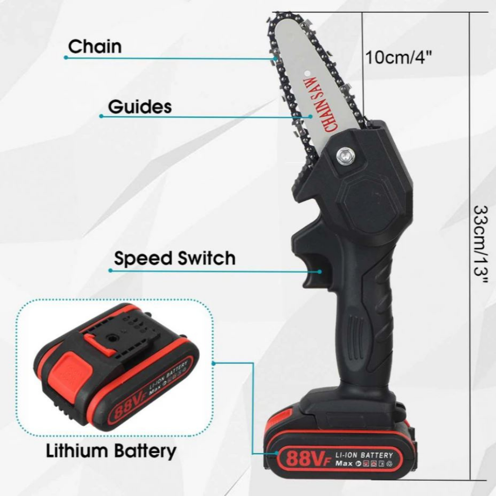 HandyPRO | Potente Motosierra Eléctrica Manual | Cortes Inalámbricos | Incl. 2 Baterías | Ligera y Amigable con el Medio Ambiente | Para un Mantenimiento Eficiente del Jardín