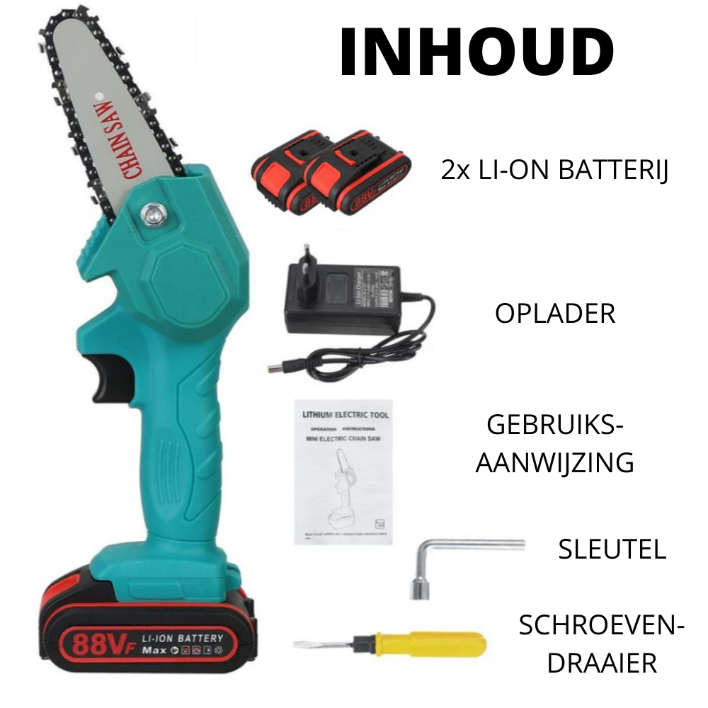 HandyPRO | Potente Motosierra Eléctrica Manual | Cortes Inalámbricos | Incl. 2 Baterías | Ligera y Amigable con el Medio Ambiente | Para un Mantenimiento Eficiente del Jardín