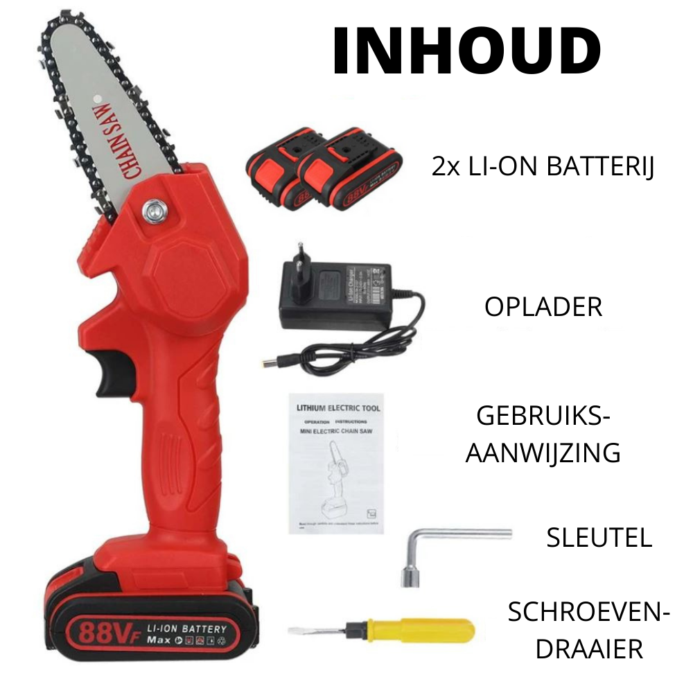 HandyPRO | Potente Motosierra Eléctrica Manual | Cortes Inalámbricos | Incl. 2 Baterías | Ligera y Amigable con el Medio Ambiente | Para un Mantenimiento Eficiente del Jardín