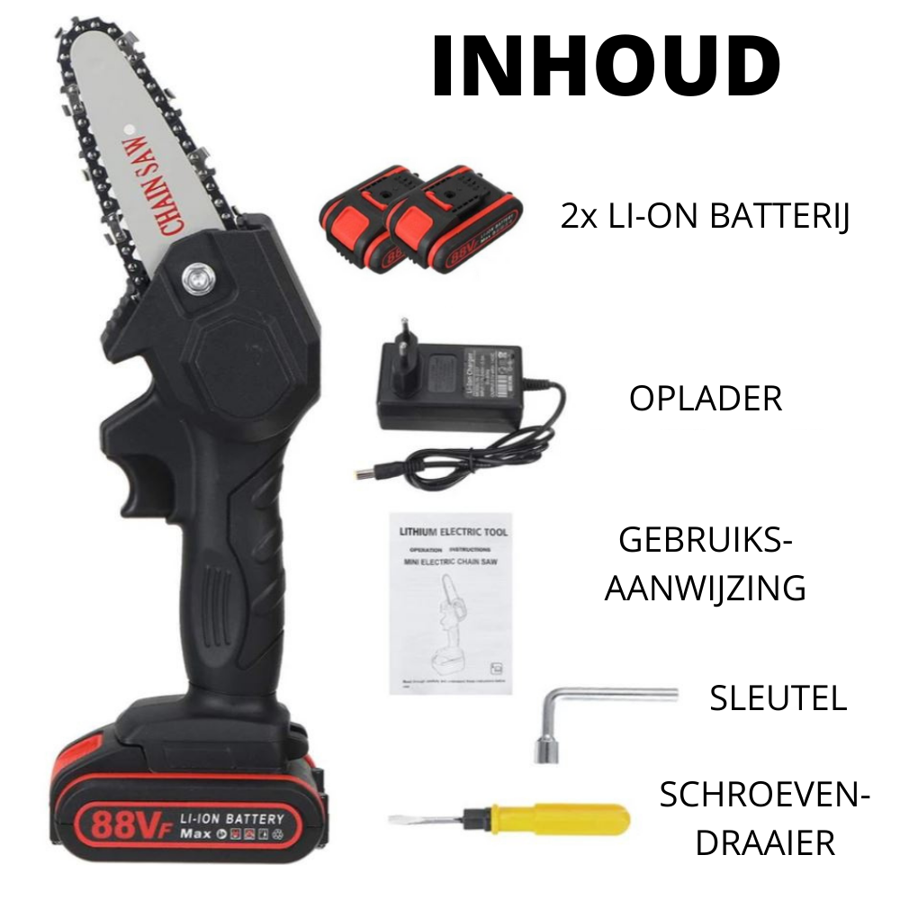 HandyPRO | Potente Motosierra Eléctrica Manual | Cortes Inalámbricos | Incl. 2 Baterías | Ligera y Amigable con el Medio Ambiente | Para un Mantenimiento Eficiente del Jardín