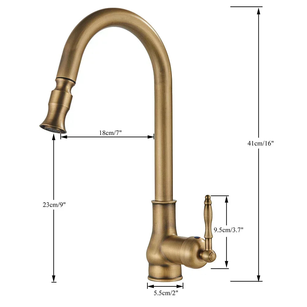 BowLift | Grifo de Cocina VintageTap de Bronce Antiguo – Grifo Mezclador de Estilo Retro con Pico Giratorio