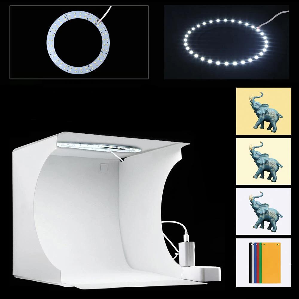 Mini Estudio Fotográfico "LumiCube" con iluminación LED y 6 fondos