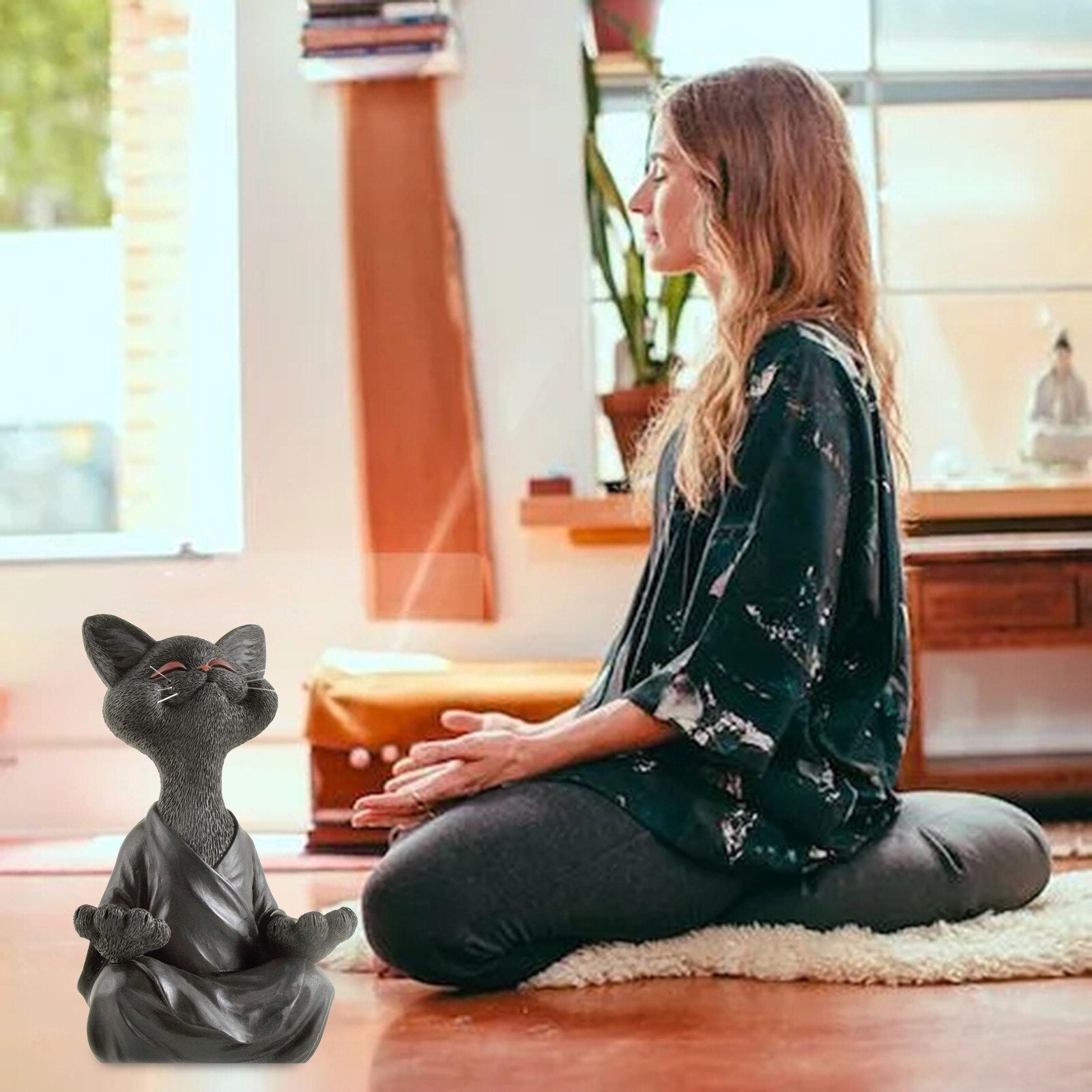 Figura de Gato Buda Meditante