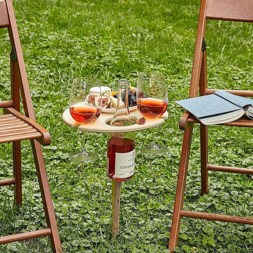 Mesa de Picnic de Madera Plegable con Soporte para Copas de Vino