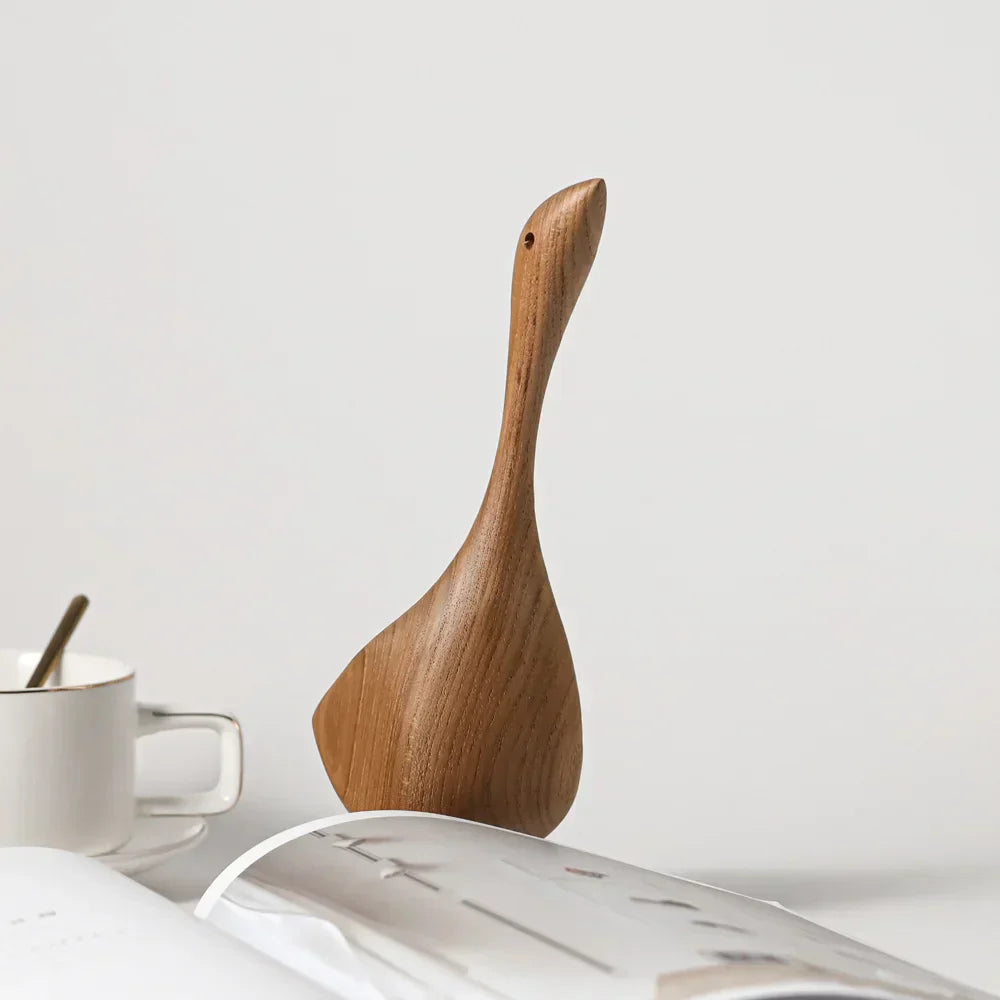 Lisslune | Figuras de Ganso de Madera Nórdica Escultura Abstracta de Madera de Teca Figuras de Pareja Amorosa Adornos Naturales para Decoración del Hogar