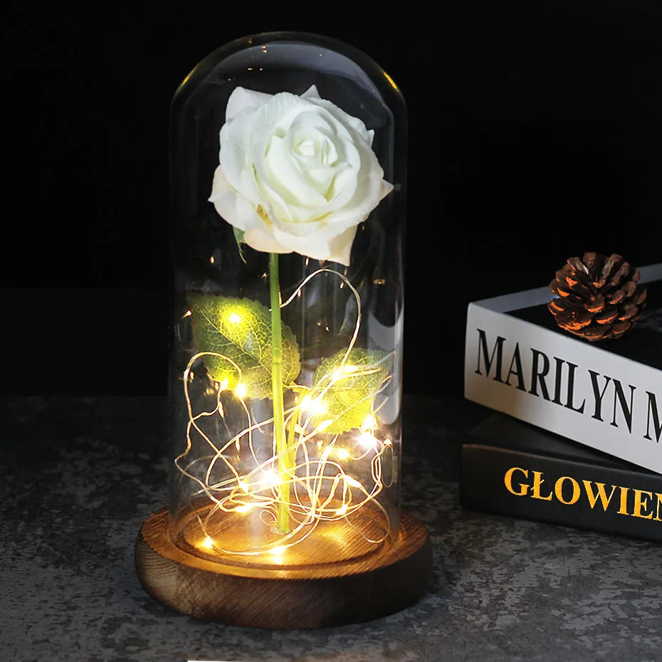 Carvallo – Rosa Eterna en Campana de Vidrio con Iluminación LED Atmosférica