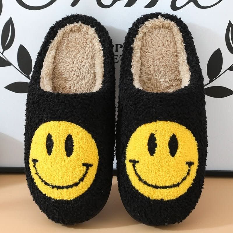 FLUFFYSMILE – Zapatillas de casa cálidas y suaves con Smiley y suela de silicona gruesa