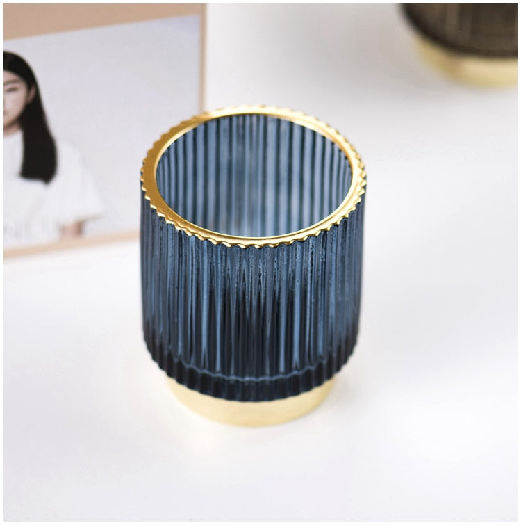 Organizador y Soporte de Maquillaje de Vidrio con Folio de Oro Elise