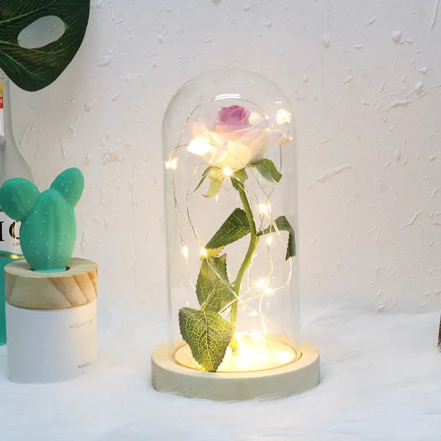 Carvallo – Rosa Eterna en Campana de Vidrio con Iluminación LED Atmosférica