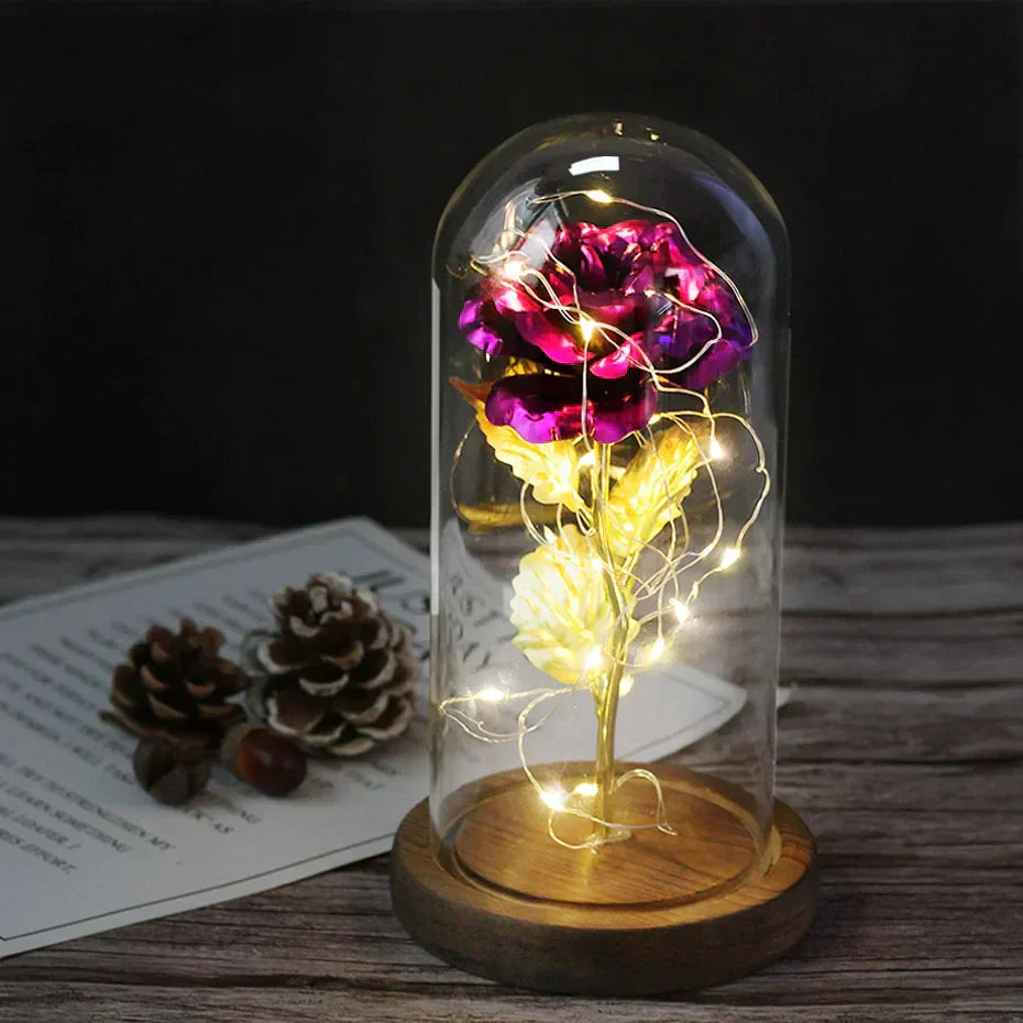 Carvallo – Rosa Eterna en Campana de Vidrio con Iluminación LED Atmosférica