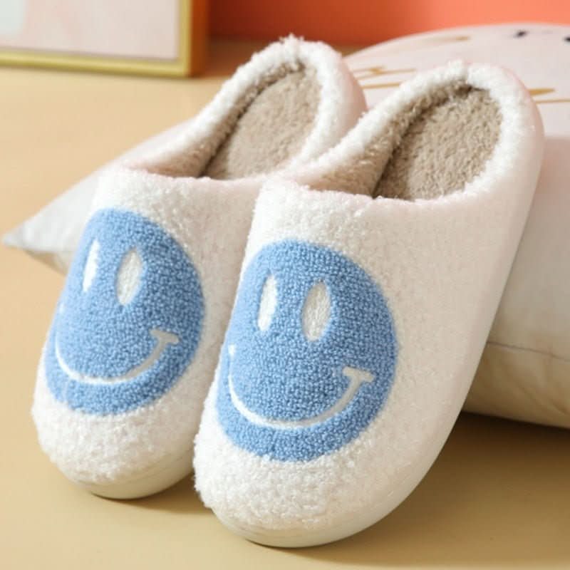 FLUFFYSMILE – Zapatillas de casa cálidas y suaves con Smiley y suela de silicona gruesa