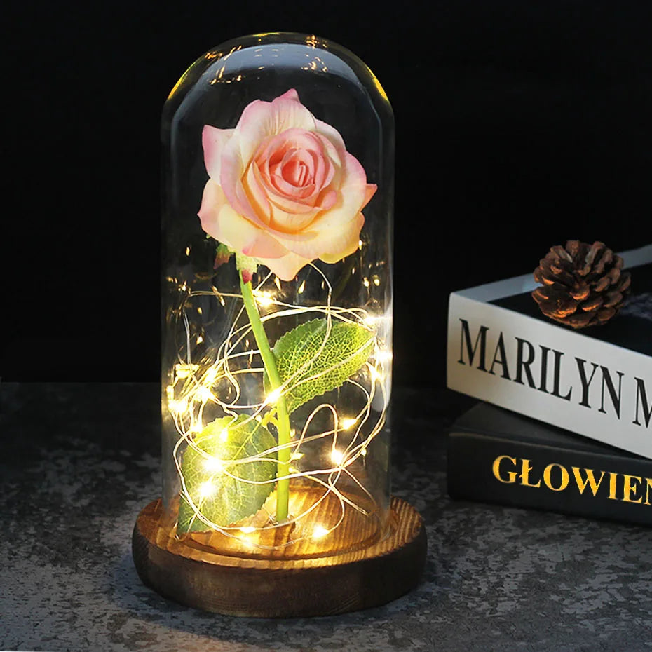 Carvallo – Rosa Eterna en Campana de Vidrio con Iluminación LED Atmosférica