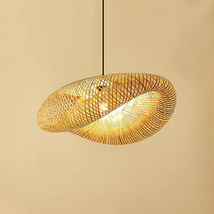Lámpara colgante de bambú hecha a mano con pantalla de ratán – Lámpara LED de estilo natural