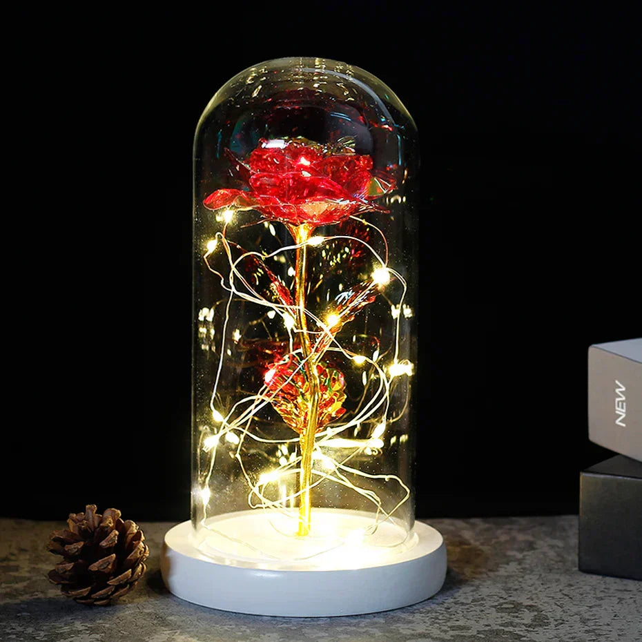 Carvallo – Rosa Eterna en Campana de Vidrio con Iluminación LED Atmosférica