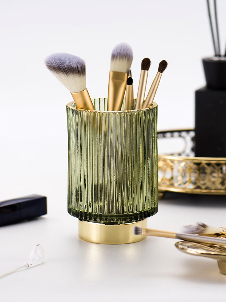Organizador y Soporte de Maquillaje de Vidrio con Folio de Oro Elise