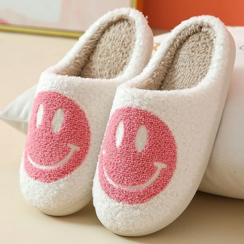 FLUFFYSMILE – Zapatillas de casa cálidas y suaves con Smiley y suela de silicona gruesa