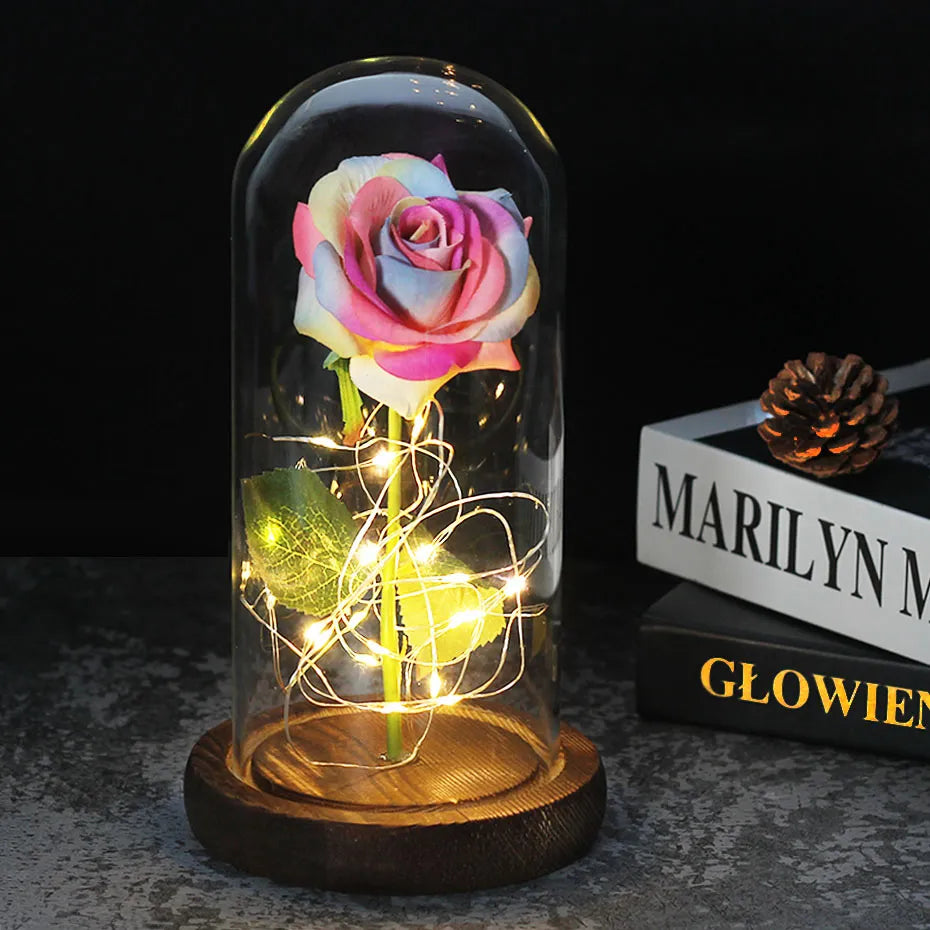 Carvallo – Rosa Eterna en Campana de Vidrio con Iluminación LED Atmosférica