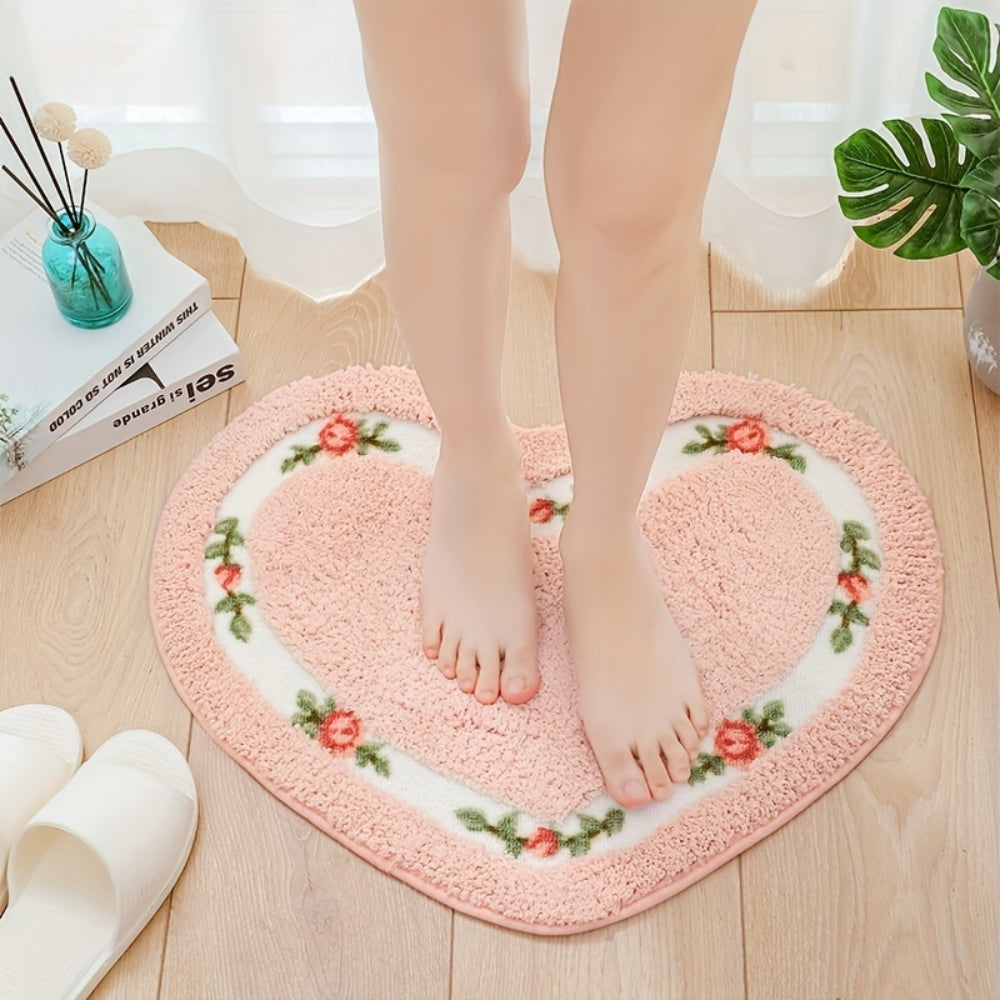 Alfombra de Baño Floral en Forma de Corazón
