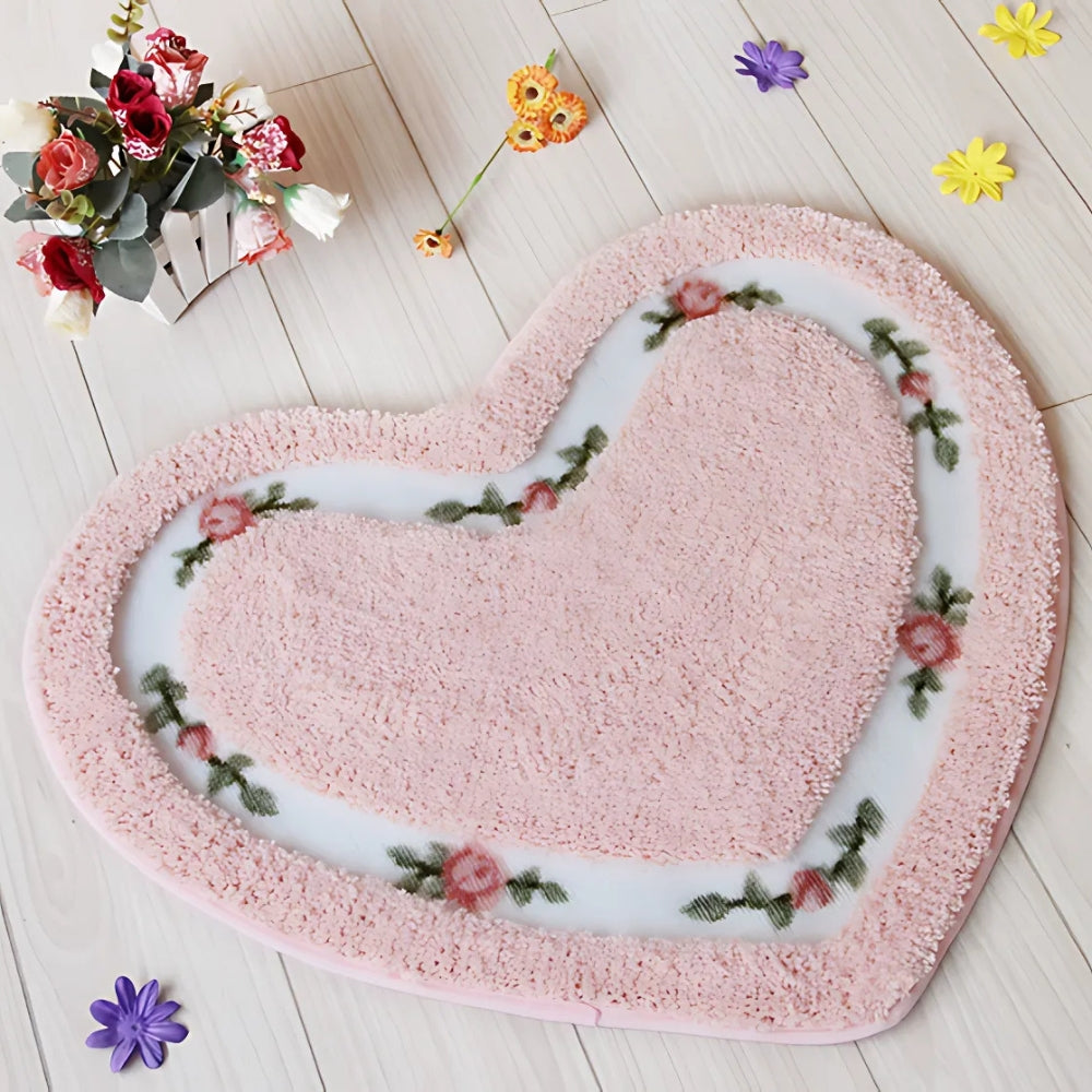 Alfombra de Baño Floral en Forma de Corazón