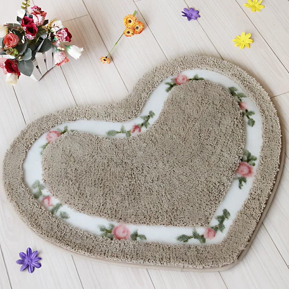Alfombra de Baño Floral en Forma de Corazón
