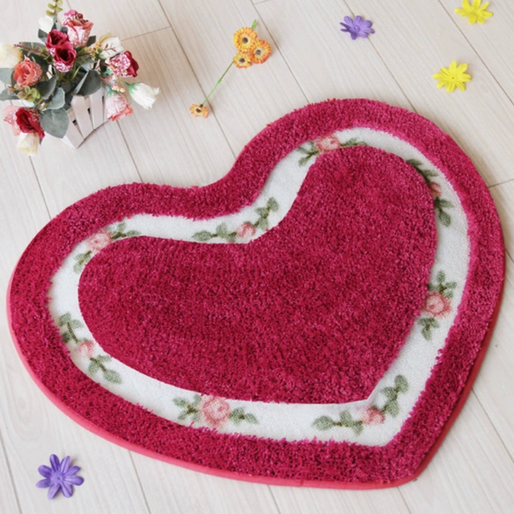 Alfombra de Baño Floral en Forma de Corazón