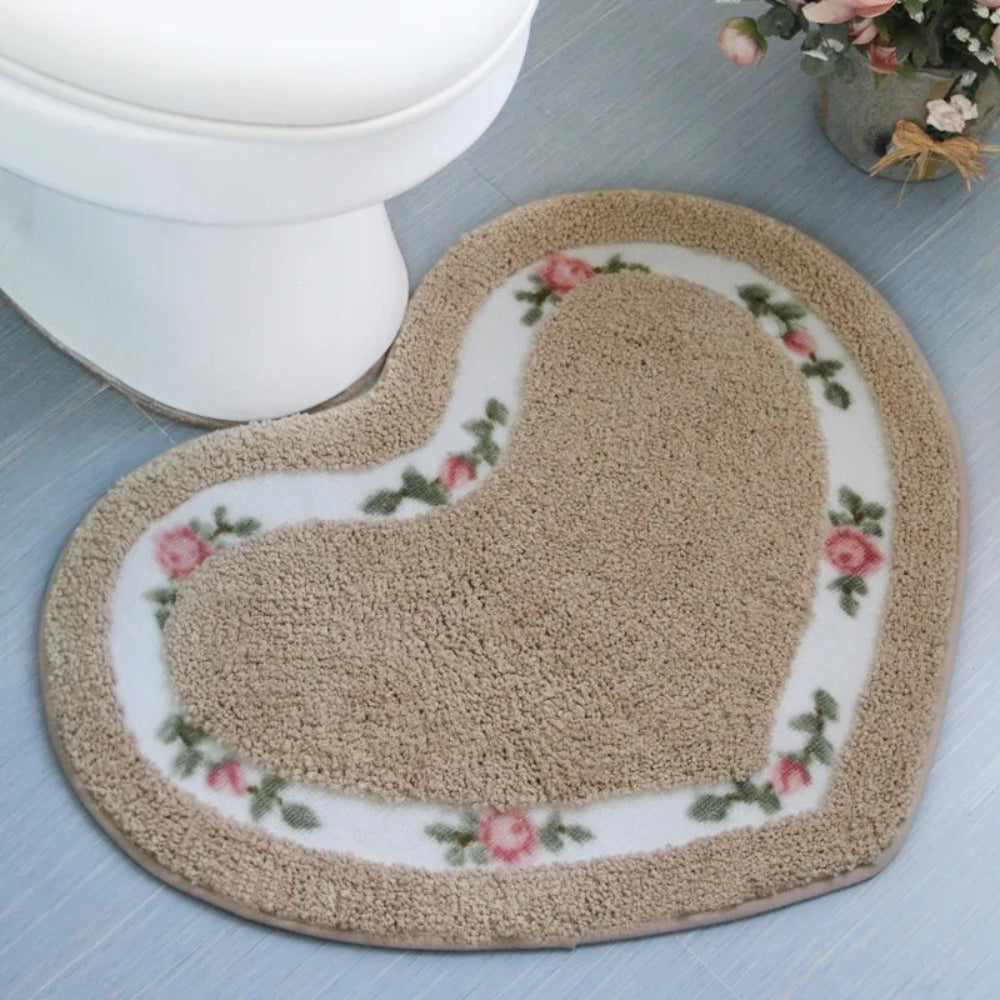 Alfombra de Baño Floral en Forma de Corazón