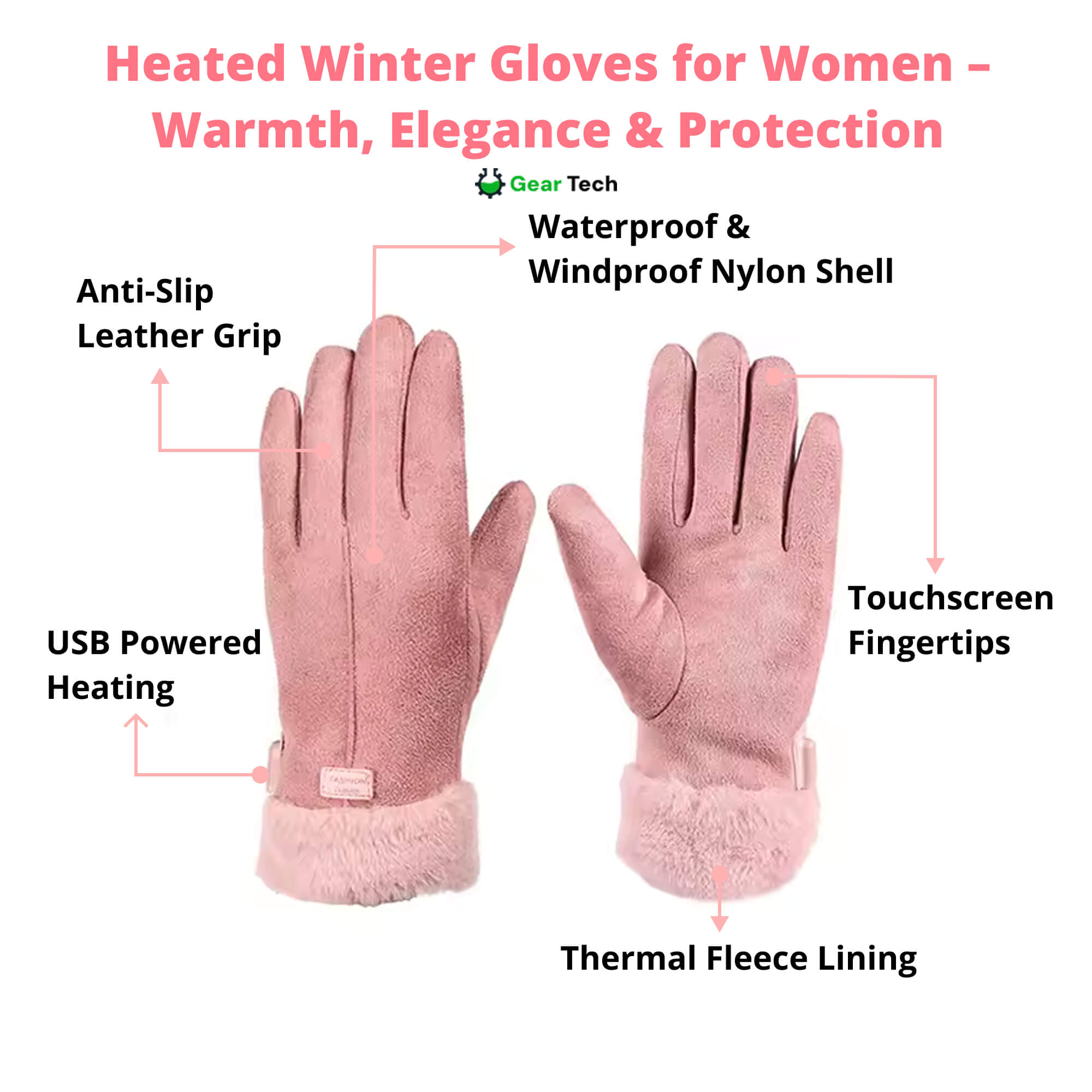 Lisslune | Guantes Térmicos Calefaccionados para Mujeres en el Reino Unido – Guantes de Invierno Térmicos Impermeables para Damas con Pantalla Táctil y Diseño Cálido Recargable por USB