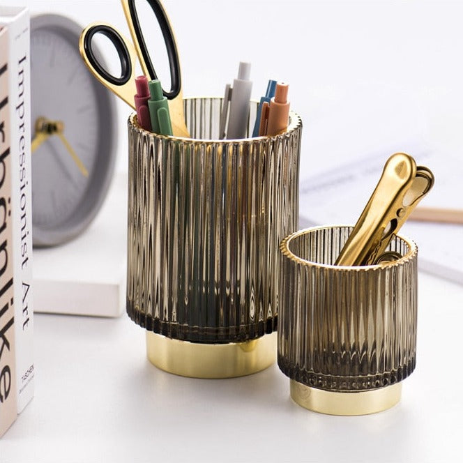 Organizador y Soporte de Maquillaje de Vidrio con Folio de Oro Elise
