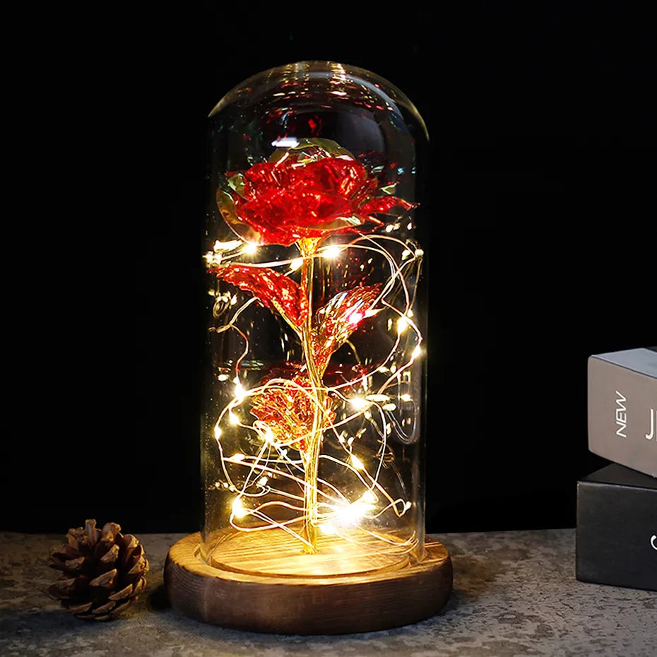 Carvallo – Rosa Eterna en Campana de Vidrio con Iluminación LED Atmosférica