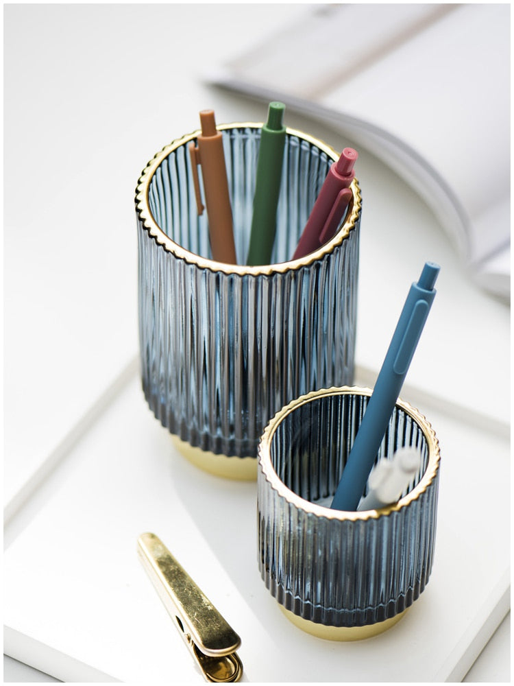 Organizador y Soporte de Maquillaje de Vidrio con Folio de Oro Elise