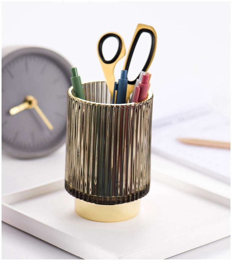 Organizador y Soporte de Maquillaje de Vidrio con Folio de Oro Elise