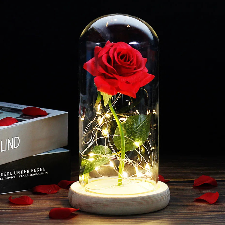 Carvallo – Rosa Eterna en Campana de Vidrio con Iluminación LED Atmosférica